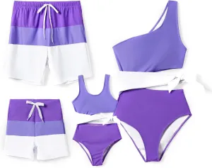 PATPAT Family Matching Swimsuits Mommy and Me One Shoulder Cutout Colorblock Bathing Suits One Piece Swimwear Sets