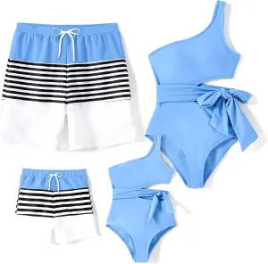 PATPAT Family Matching Swimsuits Mommy and Me One Shoulder Cutout Colorblock Bathing Suits One Piece Swimwear Sets