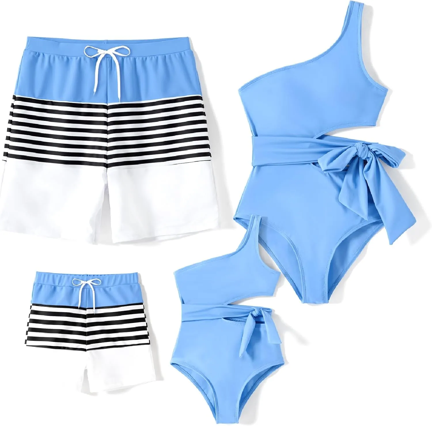 PATPAT Family Matching Swimsuits Mommy and Me One Shoulder Cutout Colorblock Bathing Suits One Piece Swimwear Sets