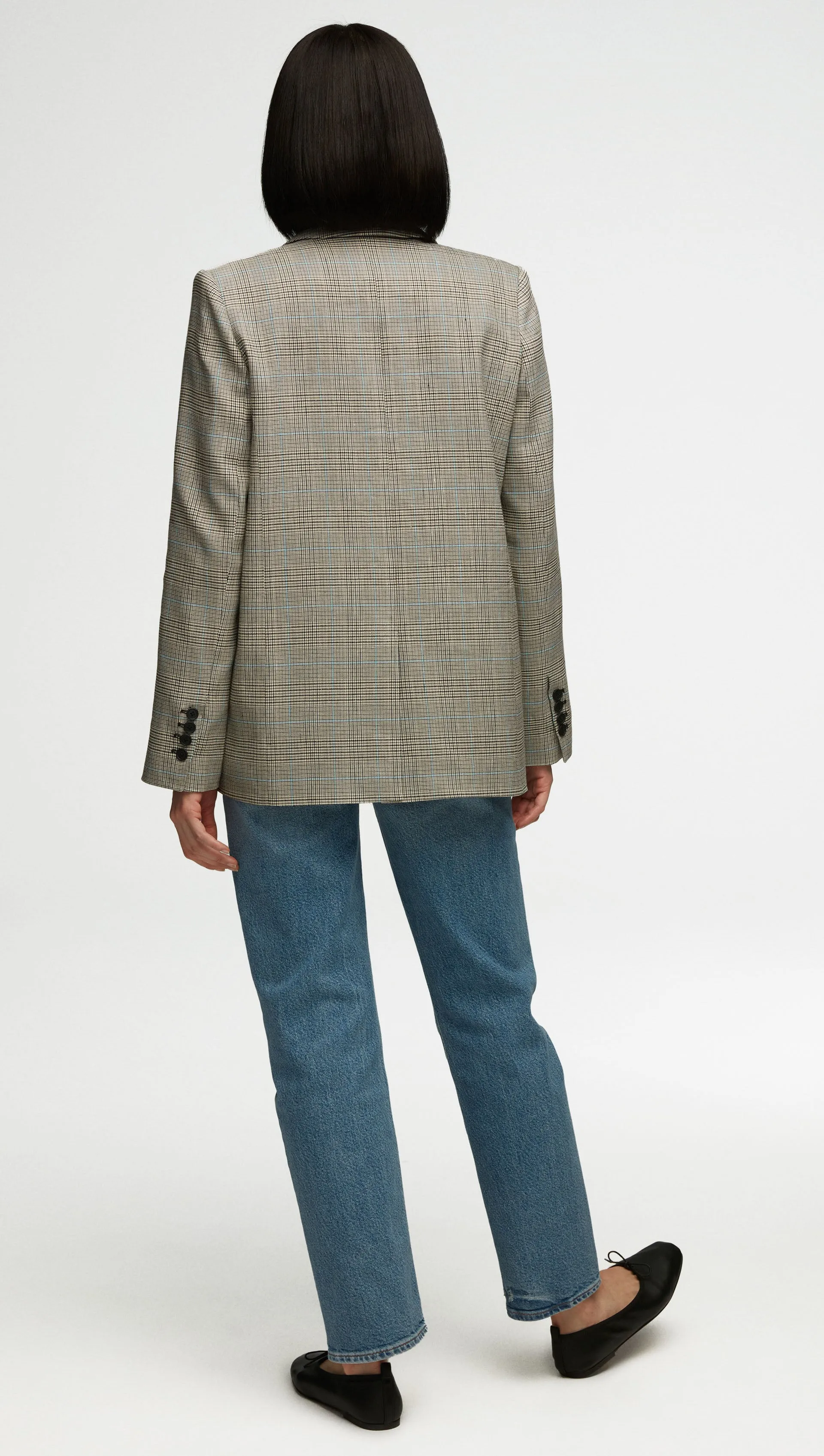 Peak Lapel Blazer in Houndstooth Plaid | Grey Multi