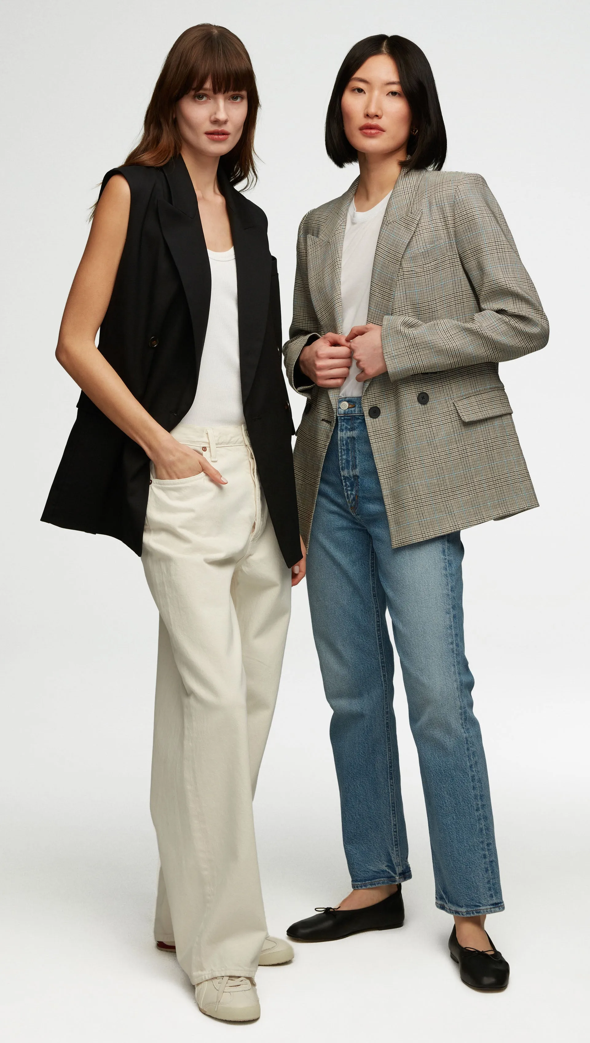 Peak Lapel Blazer in Houndstooth Plaid | Grey Multi