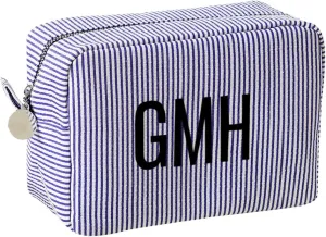Personalized Custom Embroidered Name Deep Purple Makeup Bags, Travel Toiletry bag, Seersucker Cosmetic Bag for Women Gifts