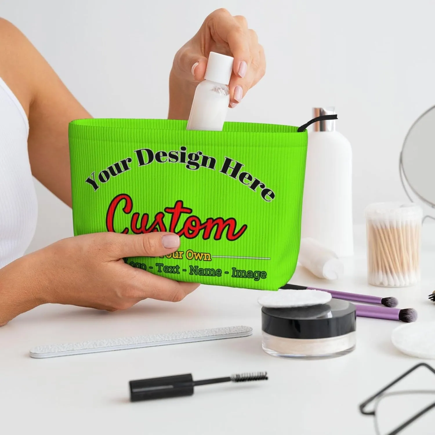 Personalized Custom Makeup Bag Add Your Own Photo Text Name Logo Image Cosmetic Bags Green Customized Gift Women
