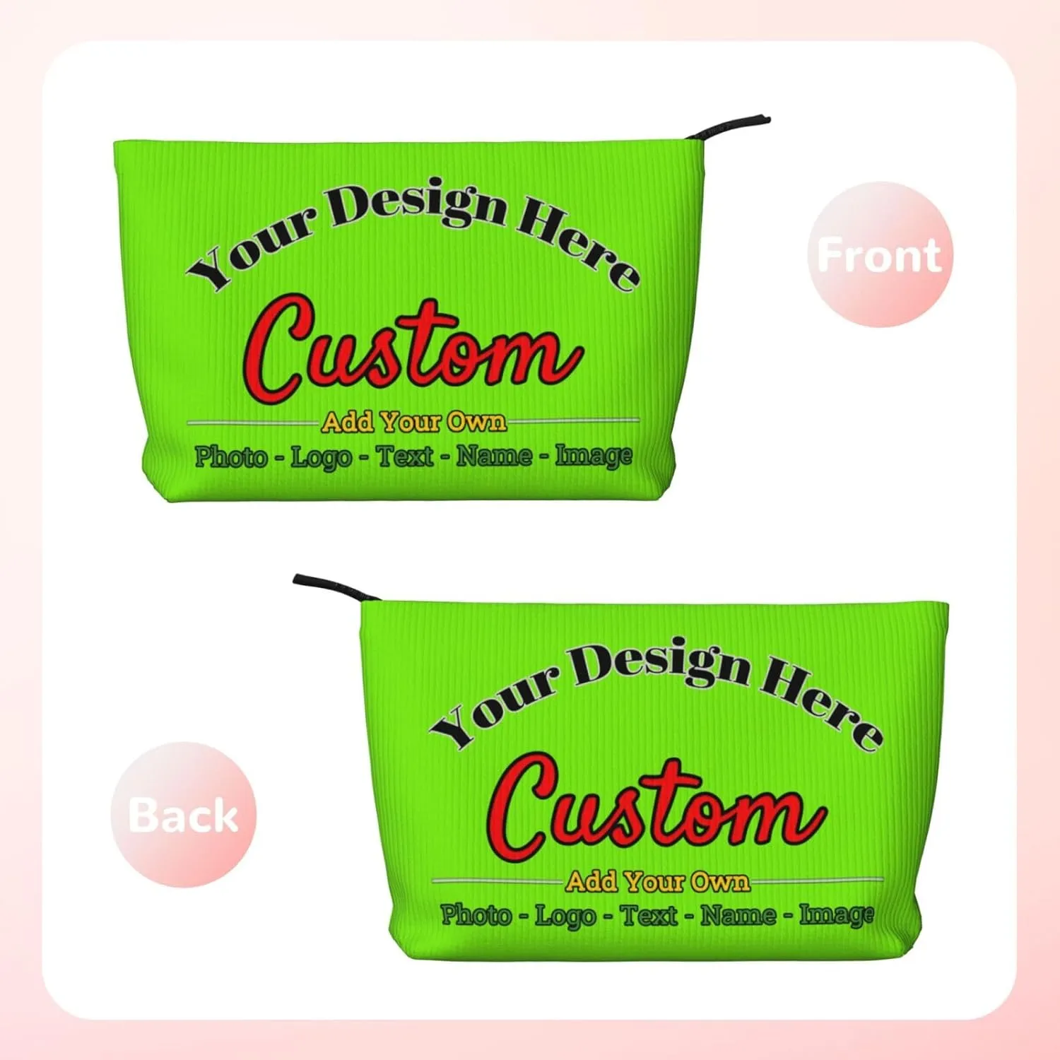 Personalized Custom Makeup Bag Add Your Own Photo Text Name Logo Image Cosmetic Bags Green Customized Gift Women