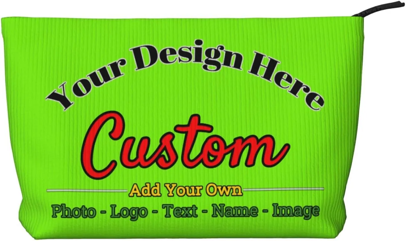 Personalized Custom Makeup Bag Add Your Own Photo Text Name Logo Image Cosmetic Bags Green Customized Gift Women