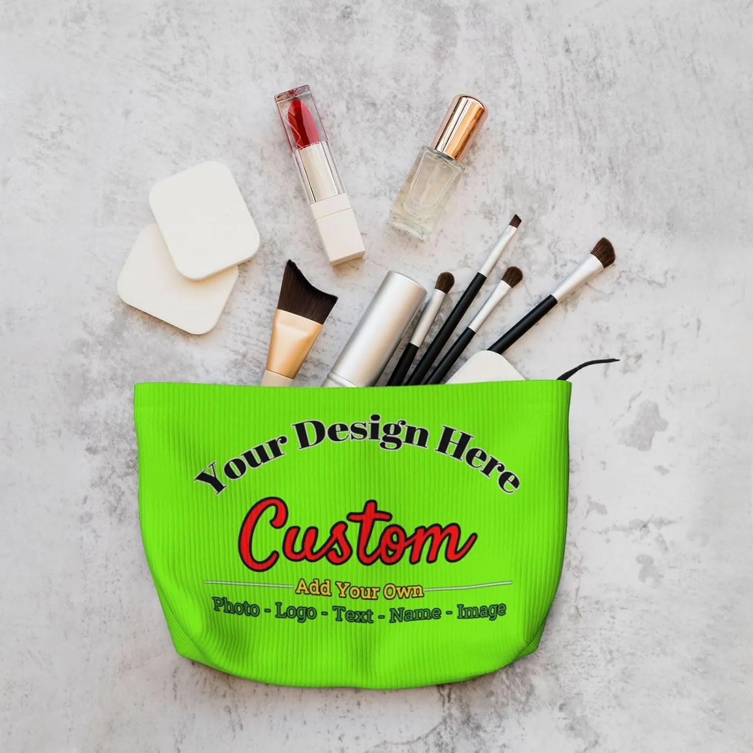 Personalized Custom Makeup Bag Add Your Own Photo Text Name Logo Image Cosmetic Bags Green Customized Gift Women