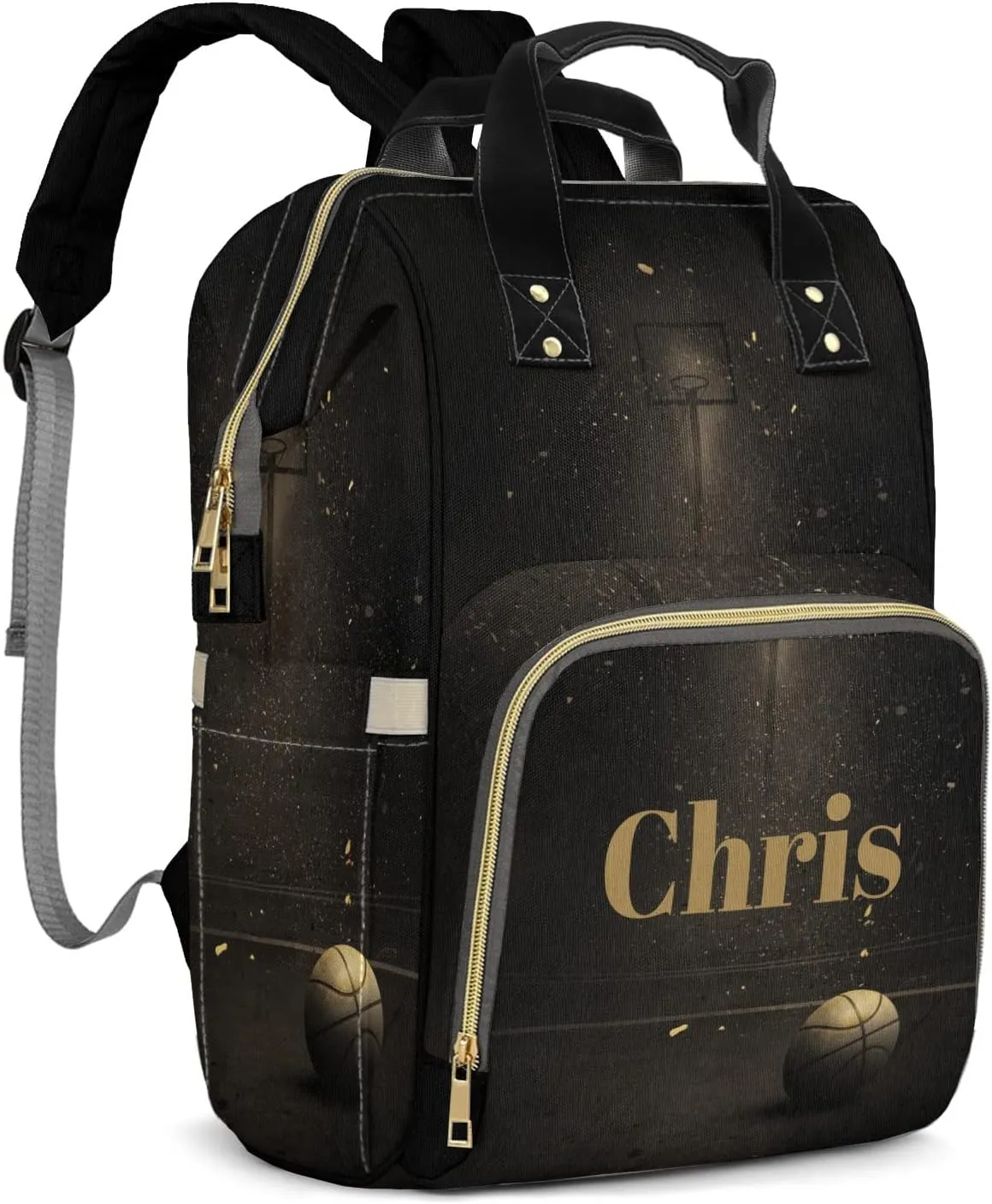 Personalized Diaper Bag Gold Basketball Backpacks Custom Name Mommy Nursing Bag Gift for Student