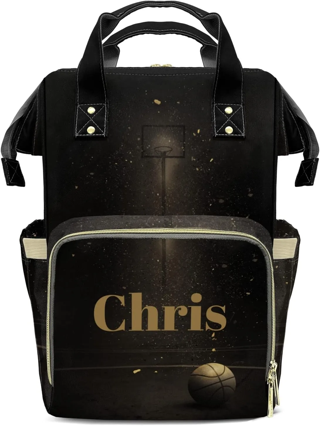 Personalized Diaper Bag Gold Basketball Backpacks Custom Name Mommy Nursing Bag Gift for Student