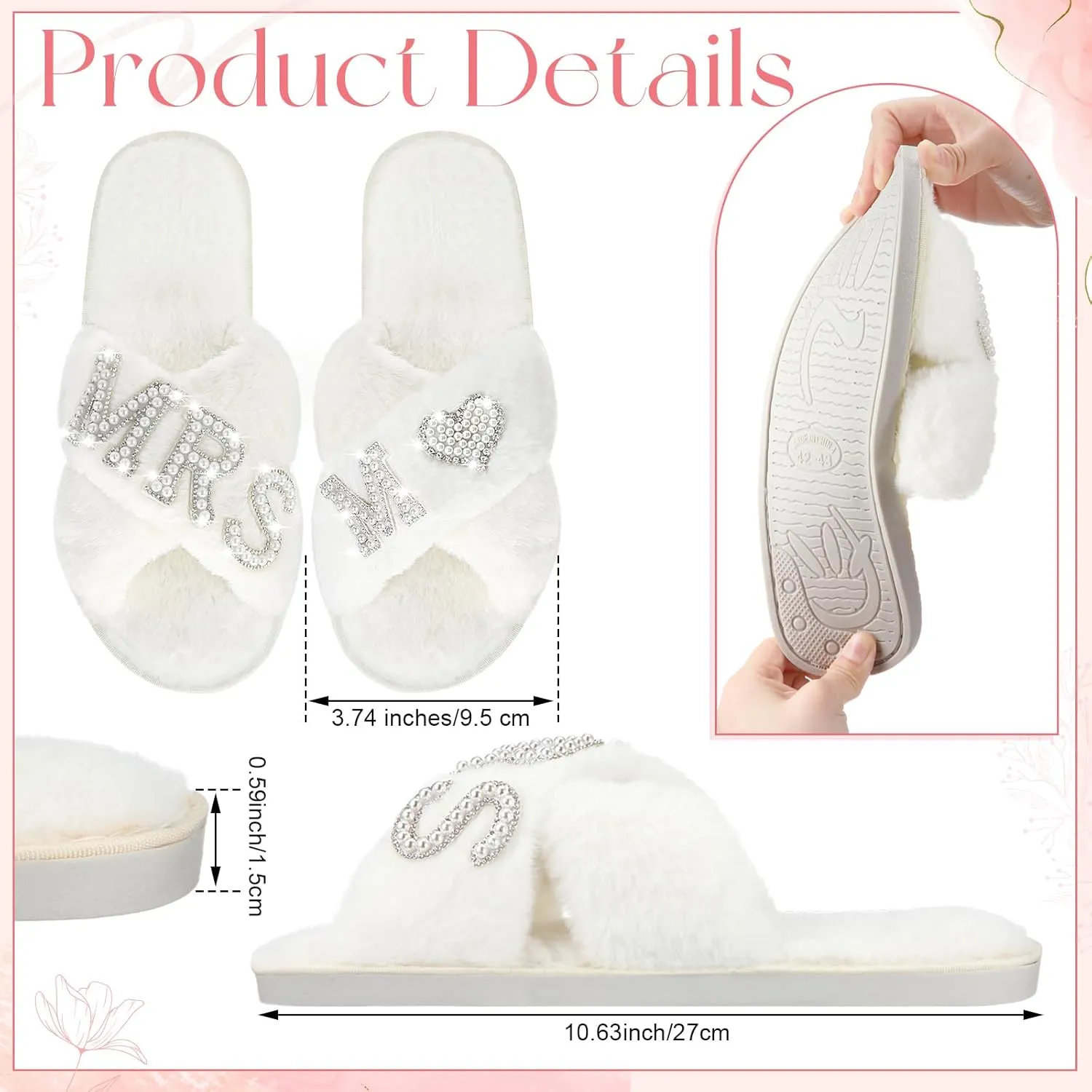 Personalized Initial Bridal Mrs Wedding Slippers Bride Wedding Ceramic Jewelry Tray Mrs White Pearl Letter Makeup Bag Claw Hair Clip Bridal Hair Tie for Women(Letter M)