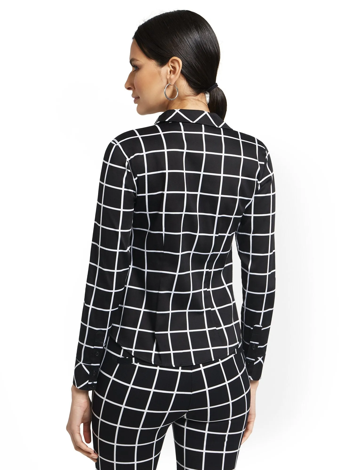 Petite Grid-Print Madison Shirt - 7th Avenue