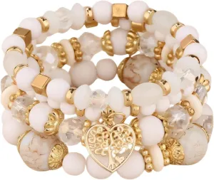 Pingyongchang Stackable Multi Layer Bohemian Bead Bracelets for Women Handmade Colorful Stack Beads Heart Charm Stretch Bangles Bracelet Holiday Beach Anklets Jewelry Bracelets 4 pieces