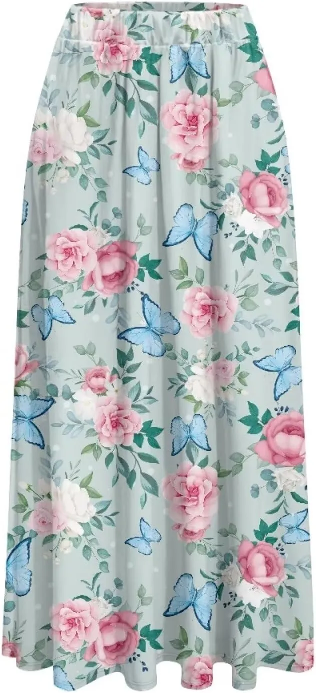 Pleated Midi Skirts for Women with Pockets Elastic High Waisted Skirt Plus Size Womens Summer Skirts