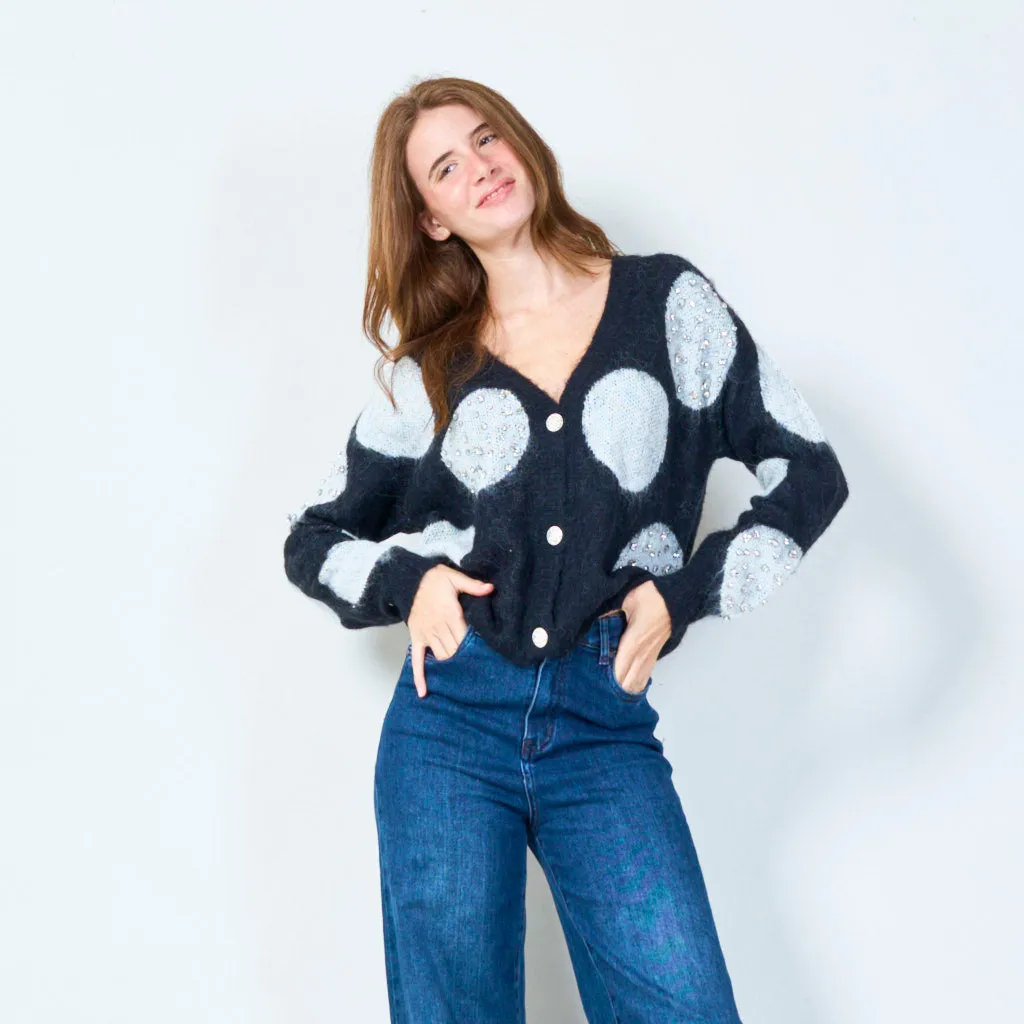 Polka dot cardigan with embellishments wholesale