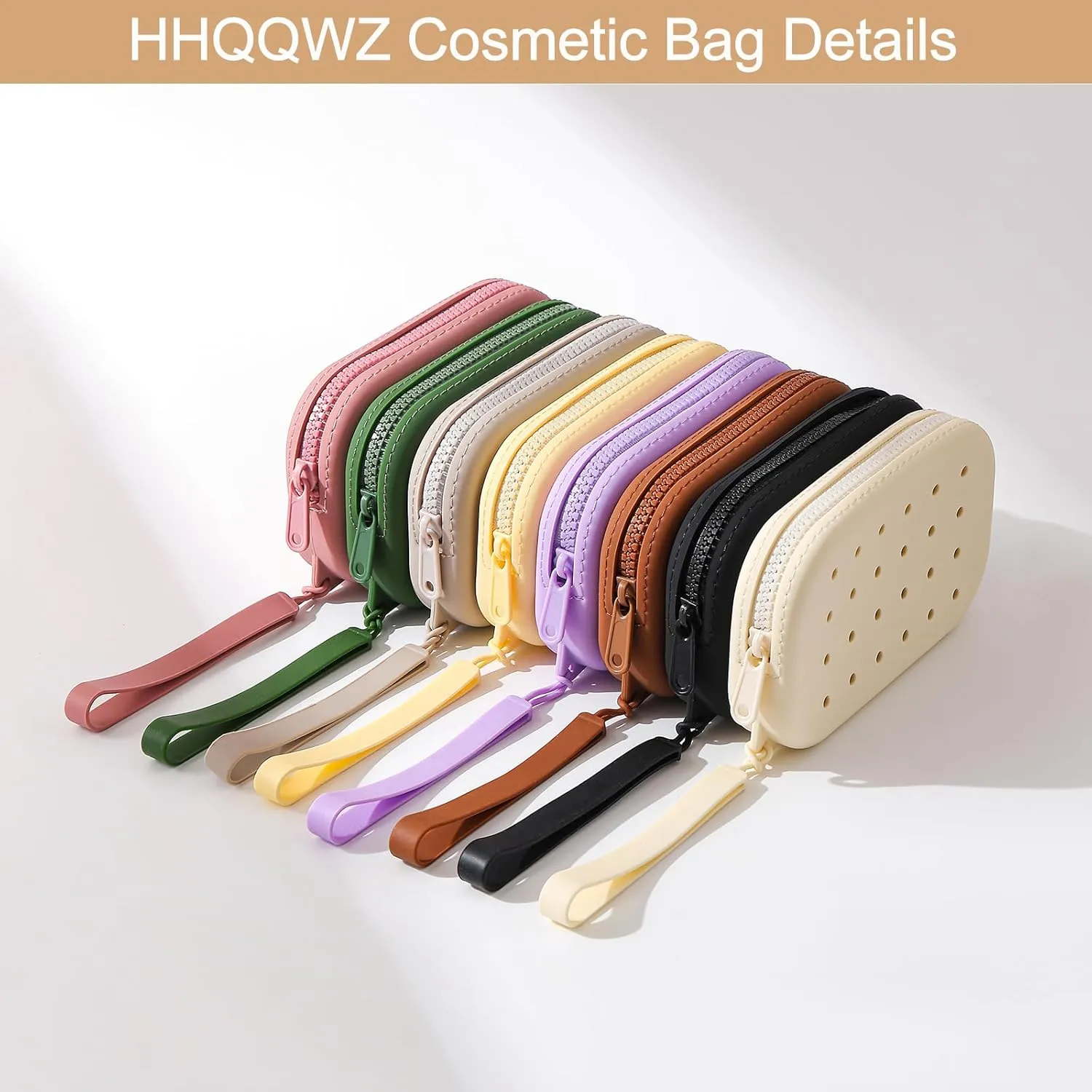 Portable Silicone Makeup Bag for Women, Small Travel Toiletry Cosmetic Bag with Decorative Holes, Zipper Closure Organizer Makeup Case with Handle (Grey)