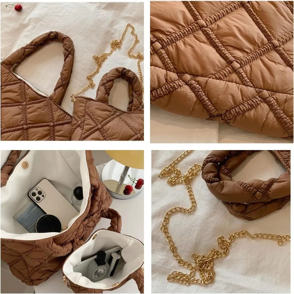 Puffer Purses for Women Shoulder Bag Tote Bags Puffy Crossbody Bags Hobo Quilted Bag
