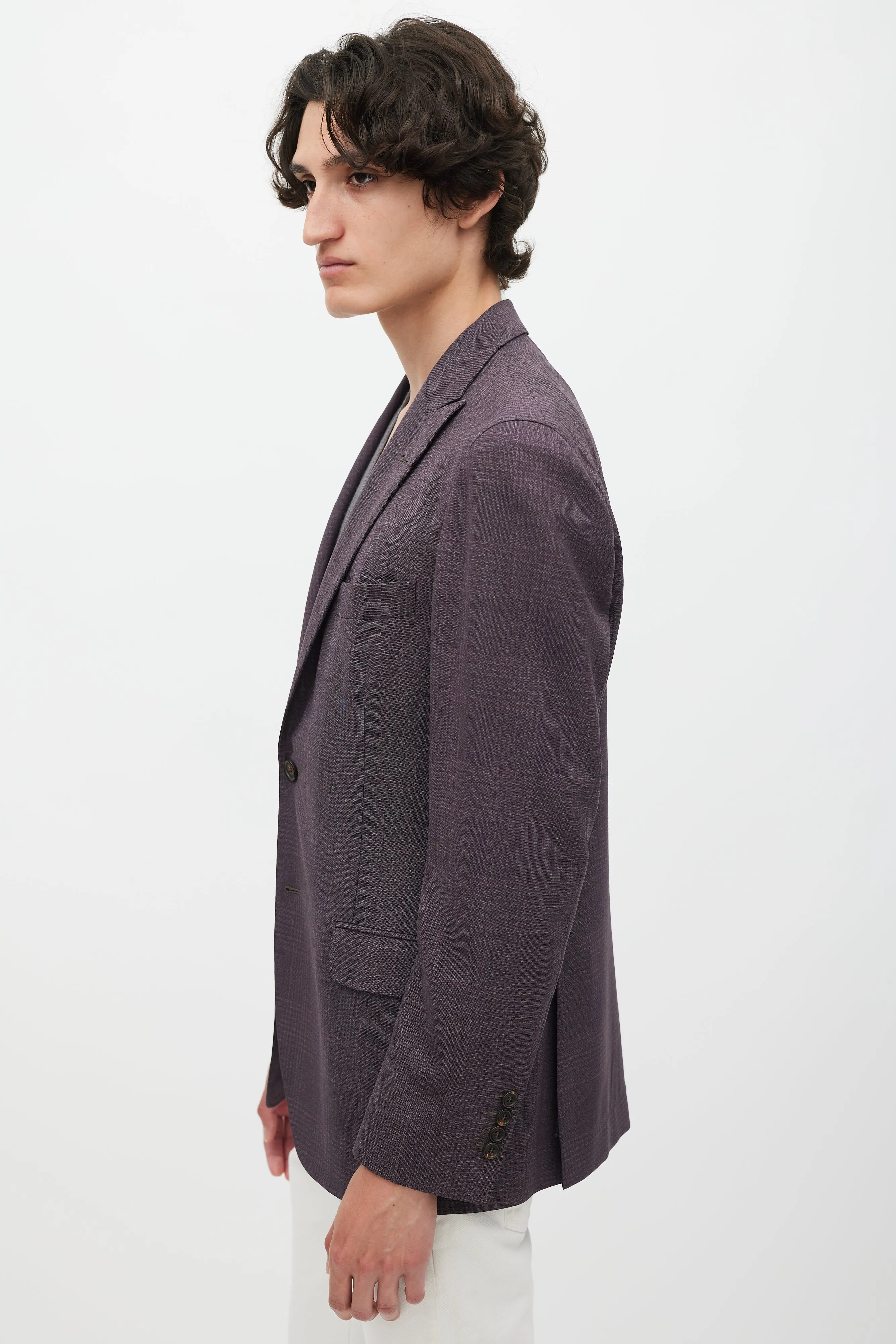 Purple Wool Plaid Blazer