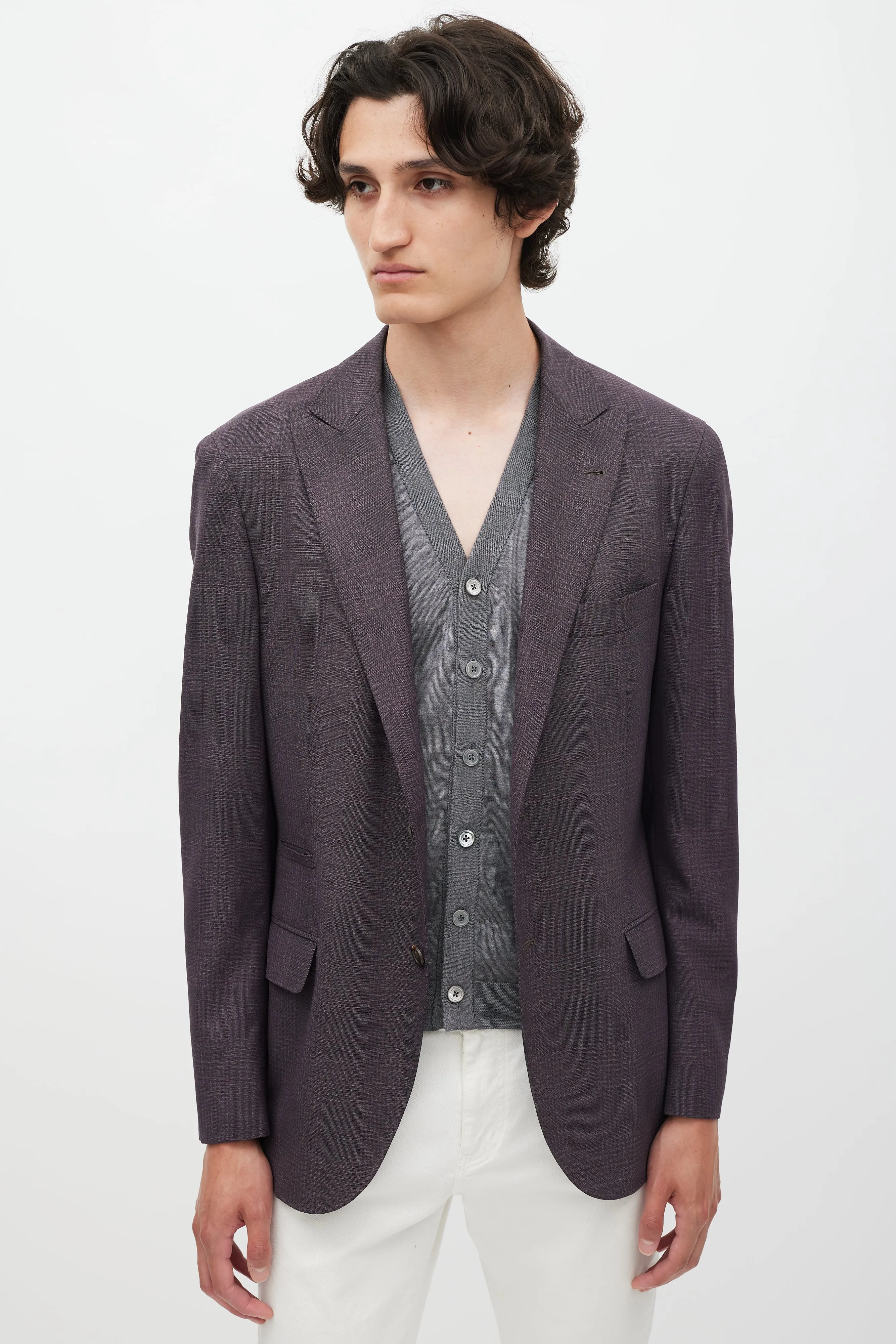 Purple Wool Plaid Blazer