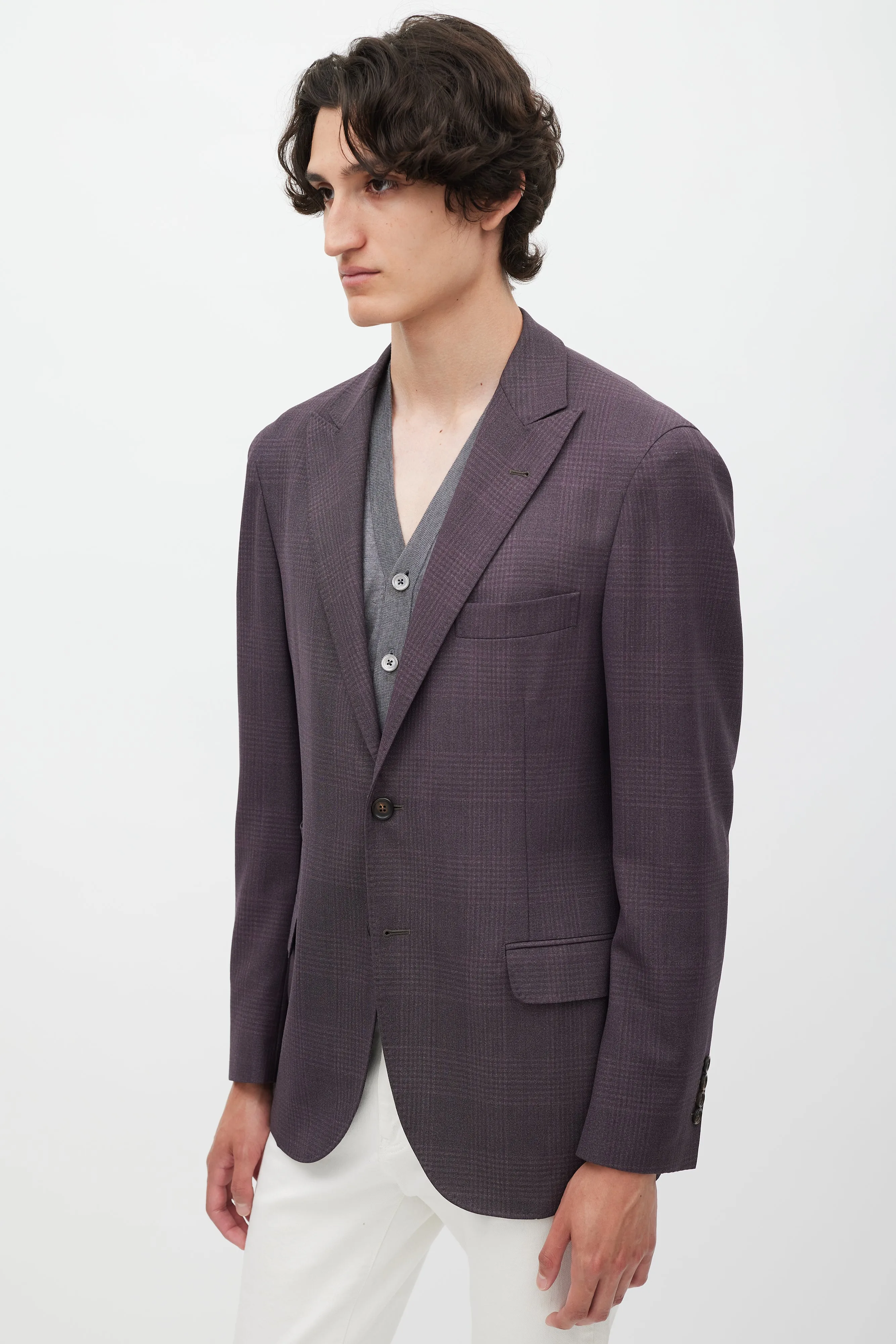 Purple Wool Plaid Blazer