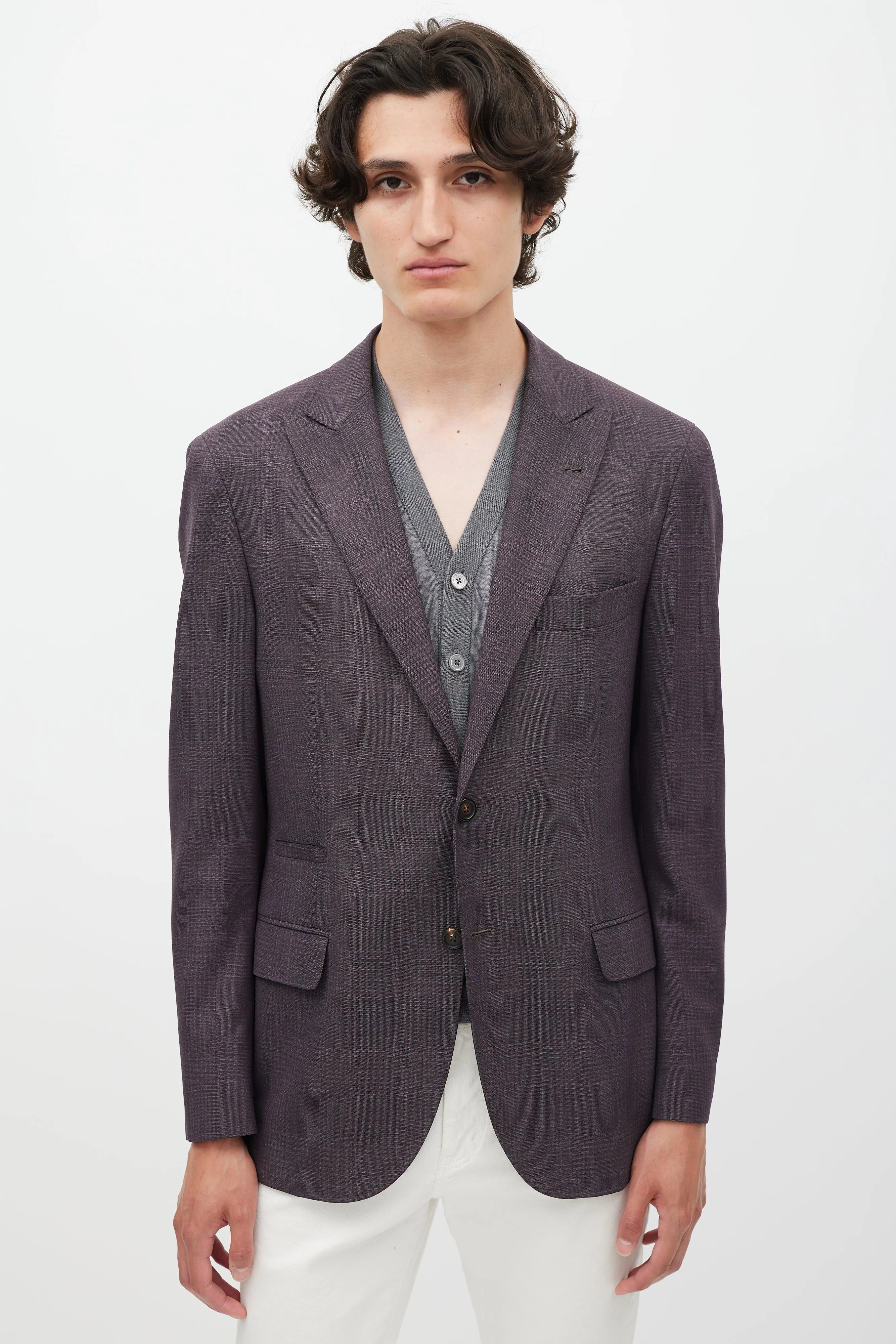 Purple Wool Plaid Blazer