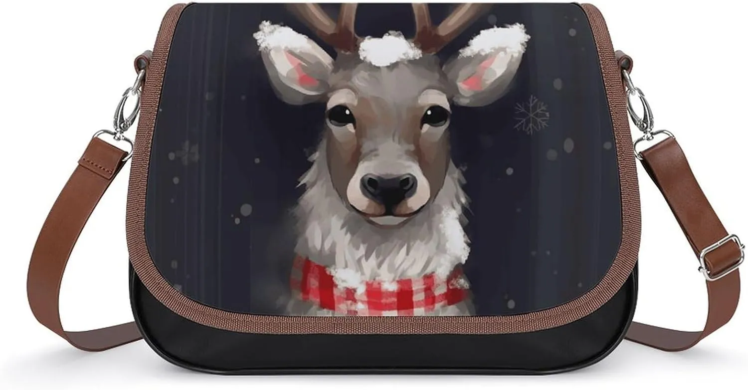 Reindeer Shoulder Bags PU Leather Shoulder Handbag Large Capacity Crossbody Bag for Women