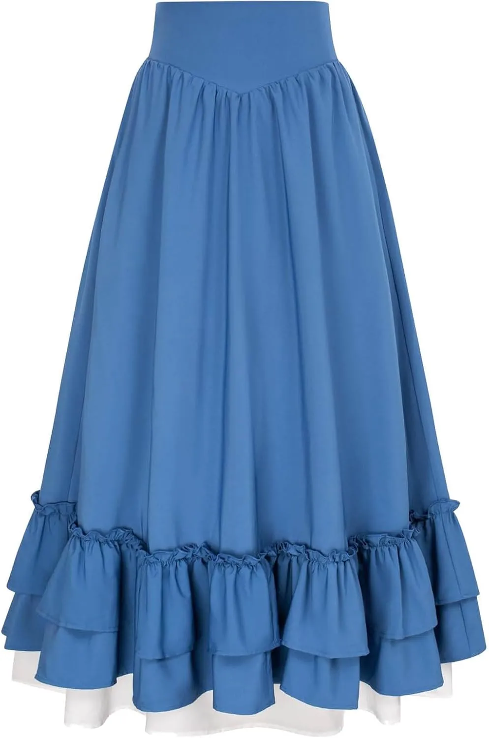Renaissance Ruffle Skirts for Women Double Layered High Waisted Midi Skirts Elastic Tiered Goth Maxi Skirt
