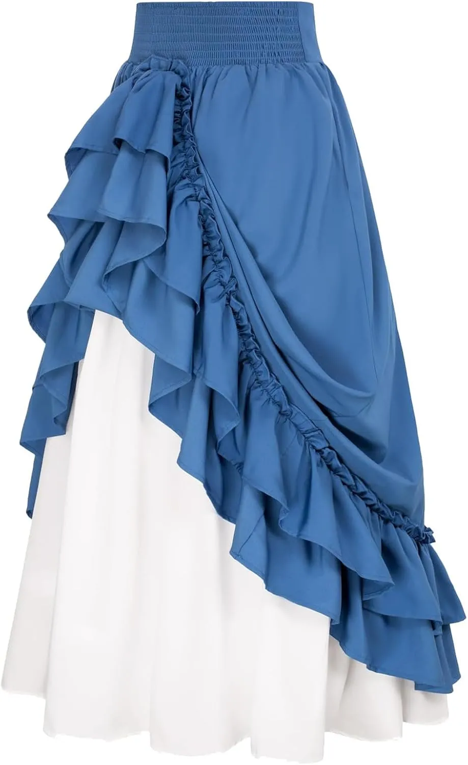 Renaissance Ruffle Skirts for Women Double Layered High Waisted Midi Skirts Elastic Tiered Goth Maxi Skirt