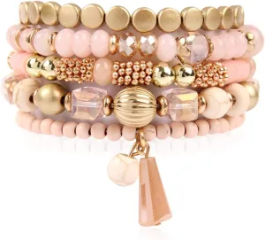 RIAH FASHION Bohemian Mix Bead Multi Layer Versatile Statement Bracelets - Stackable Beaded Strand Stretch Bangles Sparkly Crystal, Tassel Charm