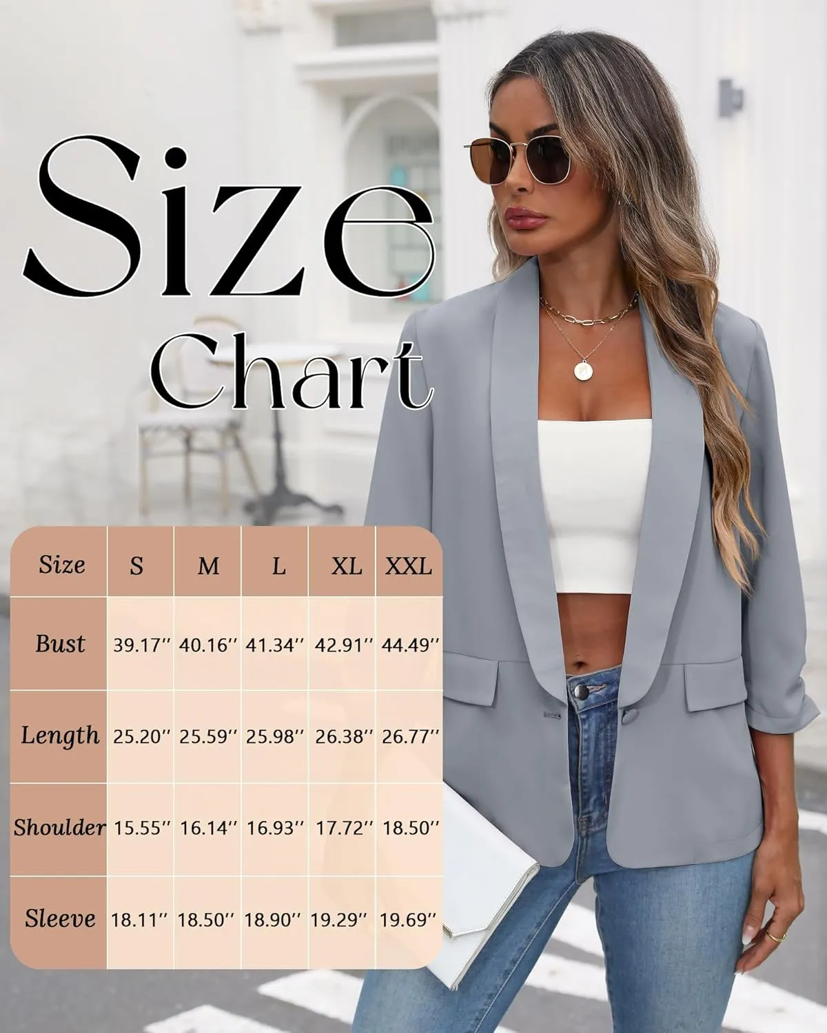 Riyiper Women's 3/4 Sleeve Blazer Open Front Blazer Jackets Casual Outfits Work Office Suit with Pockets