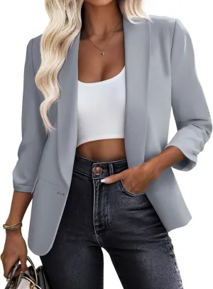 Riyiper Women's 3/4 Sleeve Blazer Open Front Blazer Jackets Casual Outfits Work Office Suit with Pockets