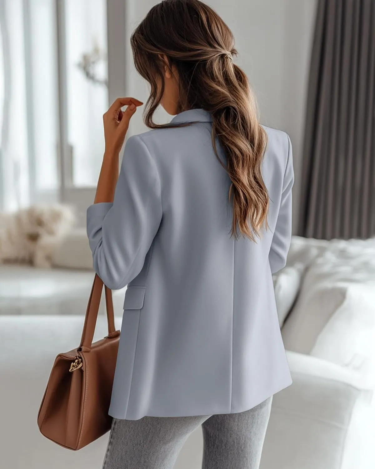 Riyiper Women's 3/4 Sleeve Blazer Open Front Blazer Jackets Casual Outfits Work Office Suit with Pockets