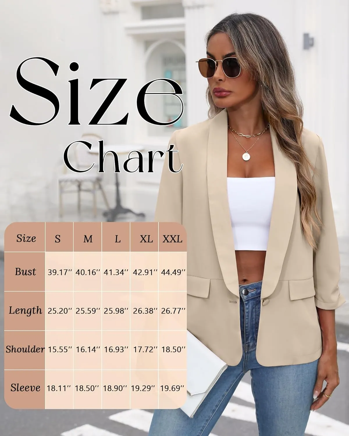 Riyiper Women's 3/4 Sleeve Blazer Open Front Blazer Jackets Casual Outfits Work Office Suit with Pockets