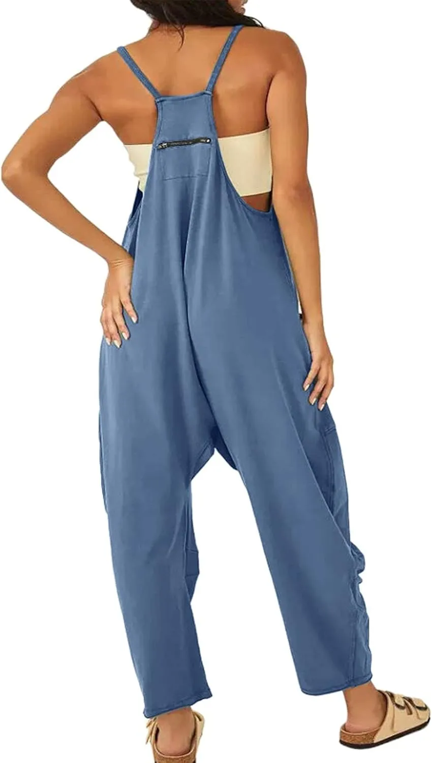 Rompers for Women Casual Summer Jumpsuits Oversized Sleeveless Loose Spaghetti Strap Harem Pants Overalls with Pocket