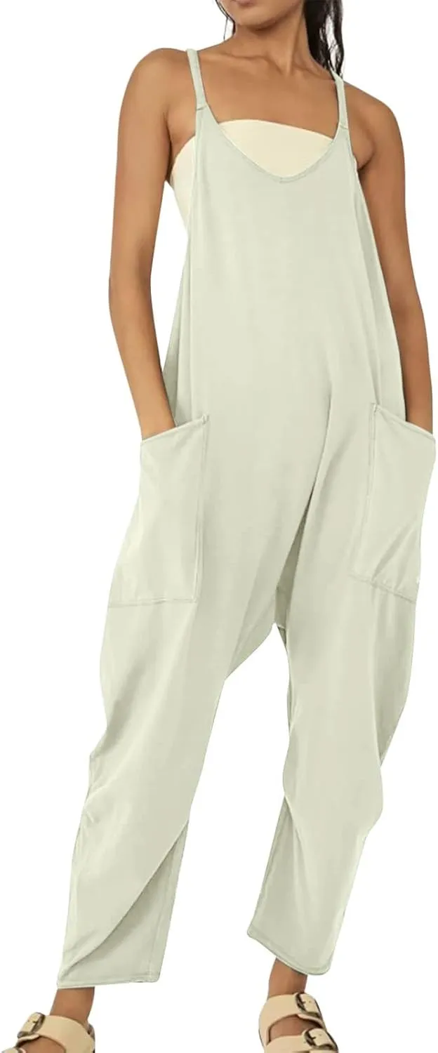 Rompers for Women Casual Summer Jumpsuits Oversized Sleeveless Loose Spaghetti Strap Harem Pants Overalls with Pocket