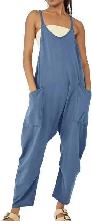 Rompers for Women Casual Summer Jumpsuits Oversized Sleeveless Loose Spaghetti Strap Harem Pants Overalls with Pocket