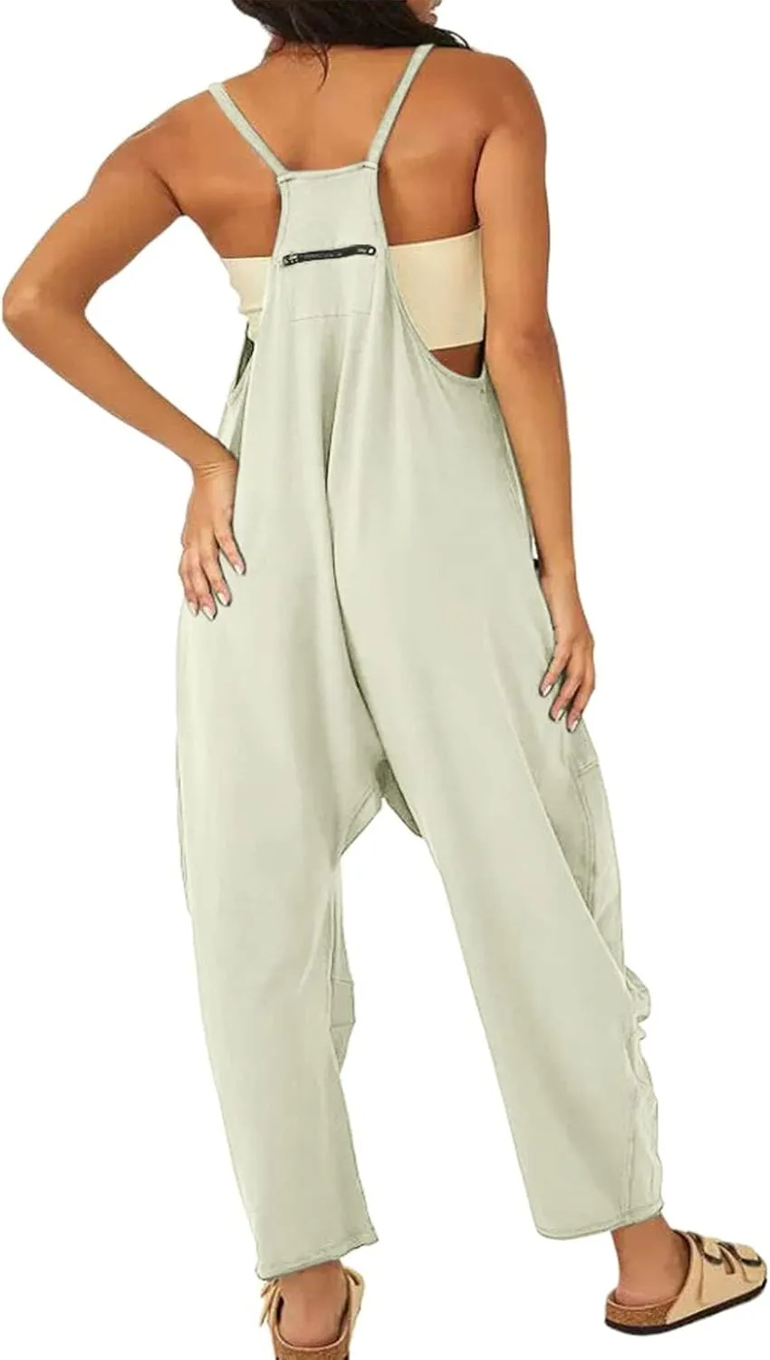 Rompers for Women Casual Summer Jumpsuits Oversized Sleeveless Loose Spaghetti Strap Harem Pants Overalls with Pocket