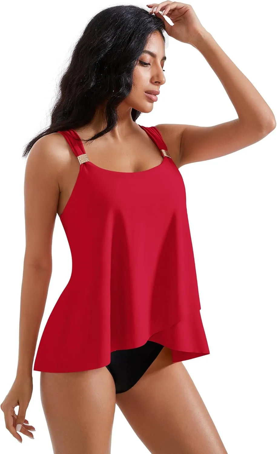 RXRXCOCO Women Tankini Bathing Suits Ruffle High Waisted Swimsuit Tummy Control Swimwear
