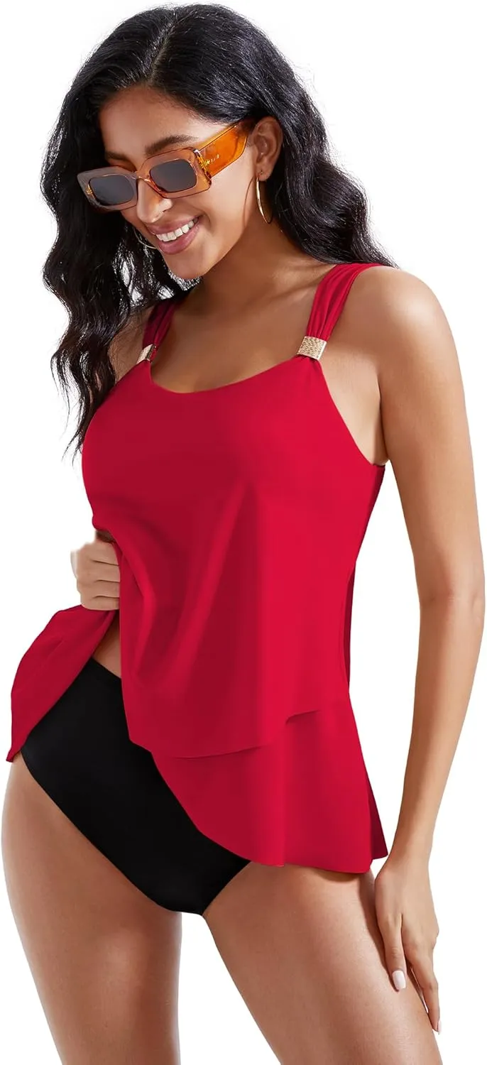 RXRXCOCO Women Tankini Bathing Suits Ruffle High Waisted Swimsuit Tummy Control Swimwear