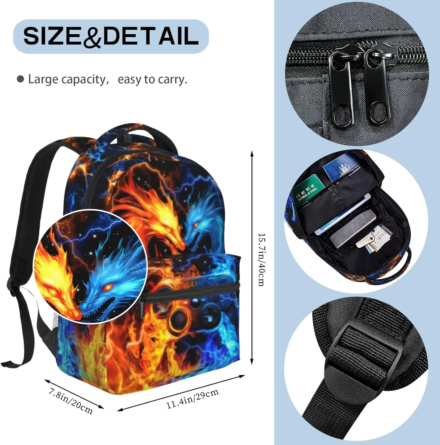 School Backpack for Boys Dragon Gamer Boys Backpack for Kids Children Elementary Middle School Video Game Bookbag Backpacks for 6-18 Waterproof Lightweight 17 Inches Travel Back Pack