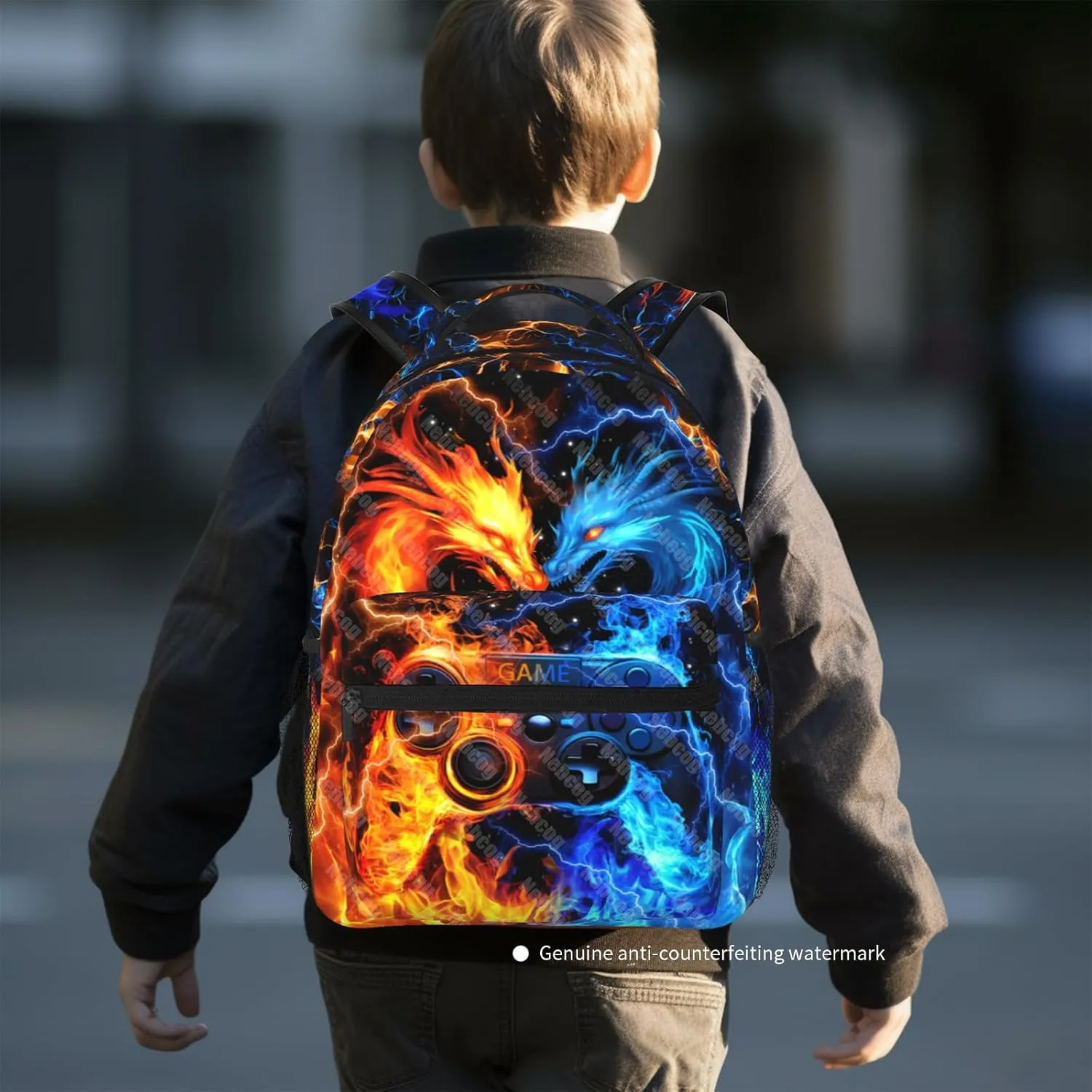 School Backpack for Boys Dragon Gamer Boys Backpack for Kids Children Elementary Middle School Video Game Bookbag Backpacks for 6-18 Waterproof Lightweight 17 Inches Travel Back Pack