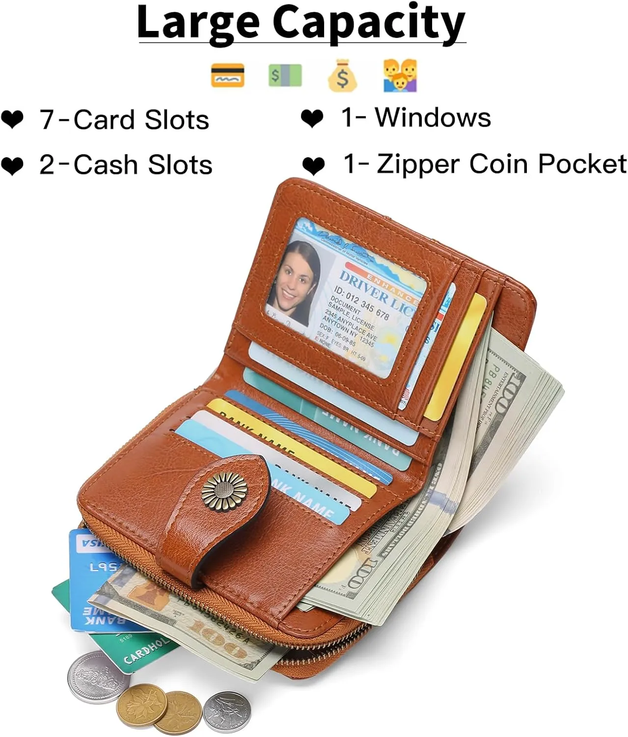 SENDEFN Small Womens Wallet Leather RFID Blocking with Multiple Card Slots and Zipper Coin Pocket
