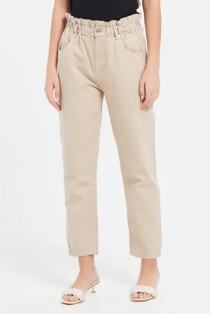 Senior Girls Beige Baggy Fit Jeans
