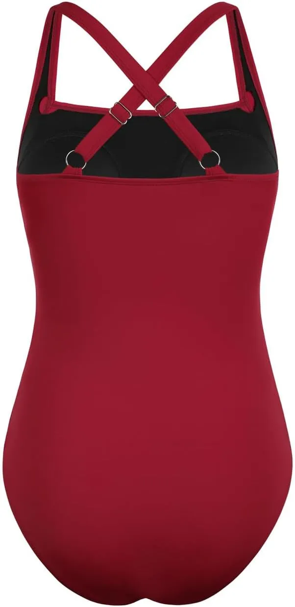 Septangle Womens One Piece Swimsuit Ruched Tummy Control Bathing Suits Athletic Swimwear