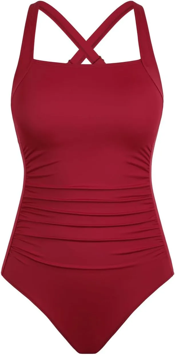 Septangle Womens One Piece Swimsuit Ruched Tummy Control Bathing Suits Athletic Swimwear