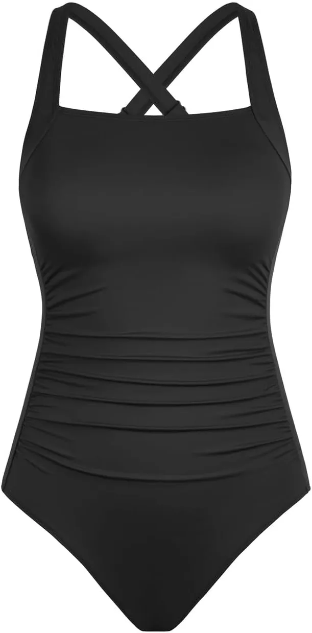 Septangle Womens One Piece Swimsuit Ruched Tummy Control Bathing Suits Athletic Swimwear