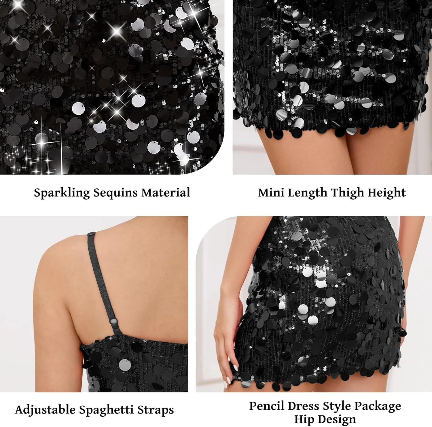 Sequin Dress for Women Spaghetti Strap Sexy Dresses Glitter Sparkly Mini Dress