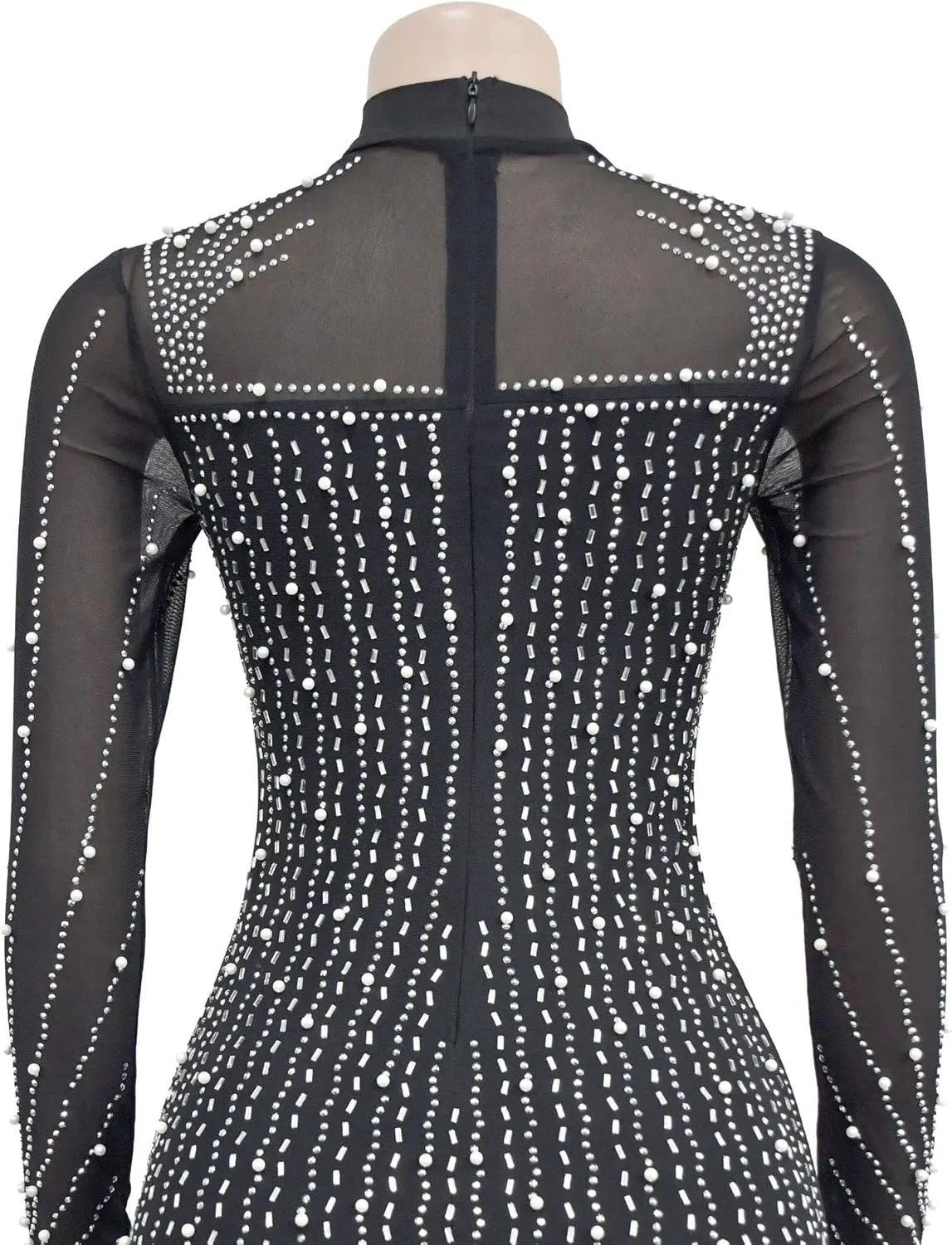 Sexy Dress for Women Party Club Night Stretchy Sheer Mesh Sparkly Rhinestone Mini Bodycon Vesitdos