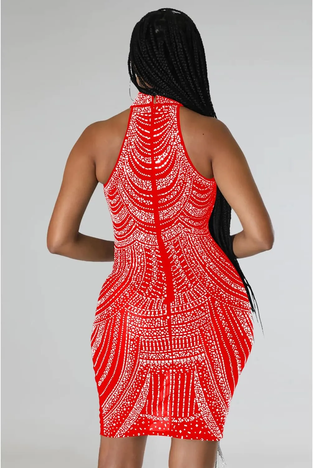 Sexy Dress for Women Party Club Night Stretchy Sheer Mesh Sparkly Rhinestone Mini Bodycon Vesitdos