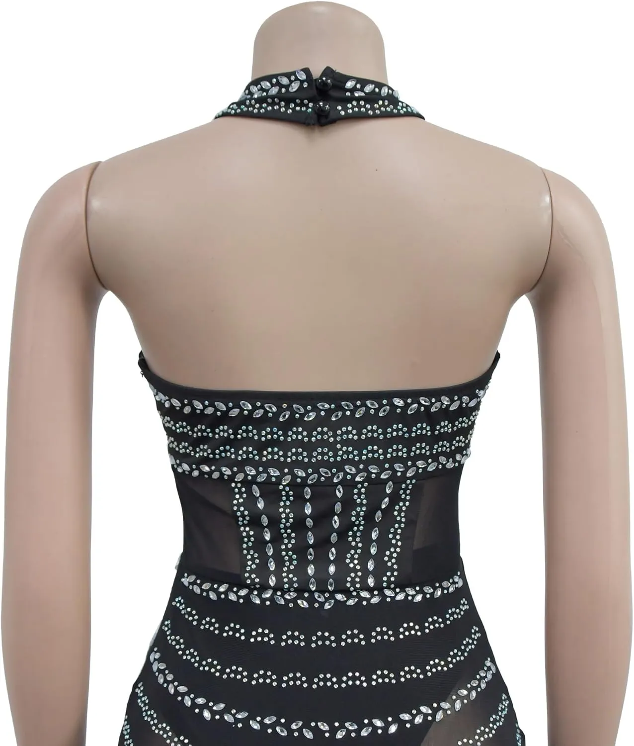 Sexy Dresses for Women Party Club Night Halter Mesh Sparkly Rhinestone Mini Bodycon Vesitdos