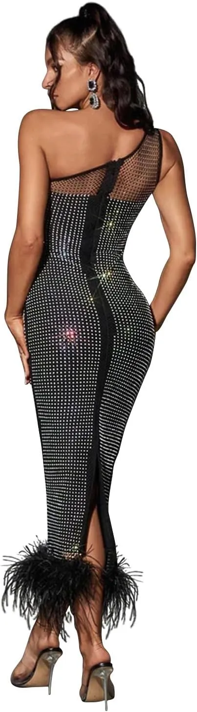 Sexy Maxi Formal Dresses for Women Wedding Guest Elegant Sparkly Rhinestone Ankle Length Long Dress