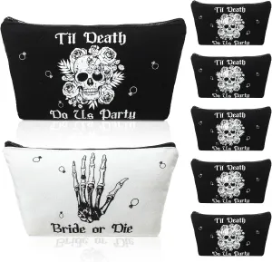 Silkfly 7 Pcs Bride or Die Bachelorette Party Makeup Bag Till Death Cosmetic Bags for Gothic Halloween Bridal Shower Supplies